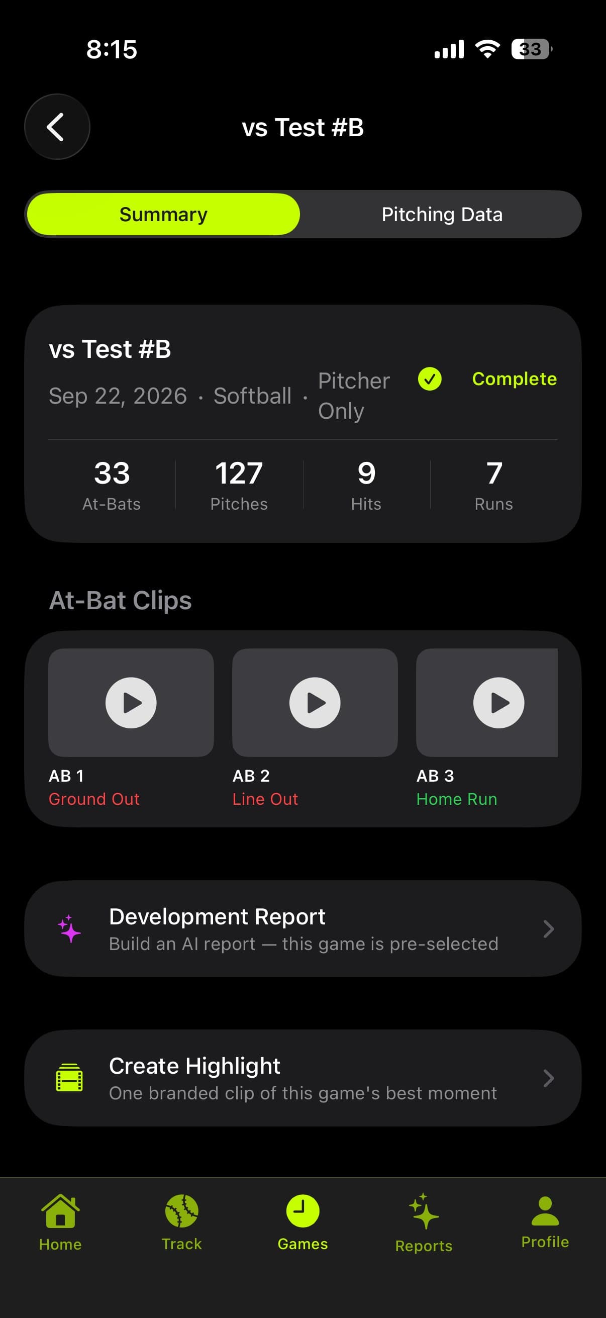 Prospekt Game Detail, Summary tab