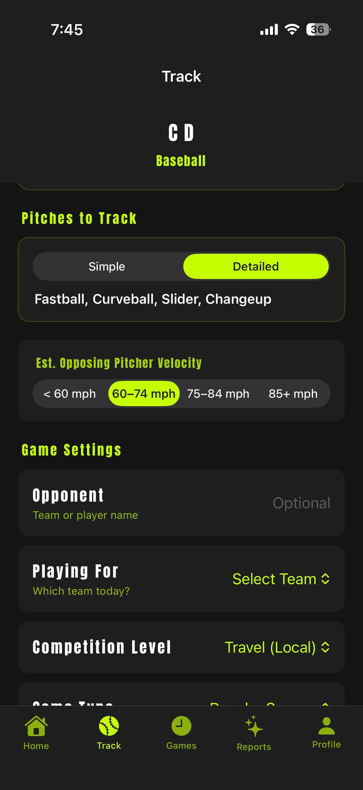 Prospekt Track tab, middle of Game Setup screen